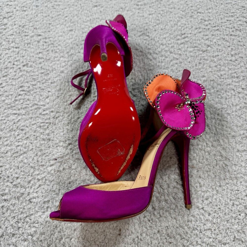 Christian Louboutin Pensamoi 120 Crepe Satin Fuscia Size 37
